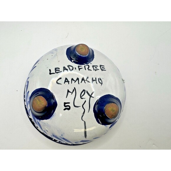 Mexican Pottery Small Salsa Bowl Handmade Hand Painted 4 In Feet footed talavera - Picture 4 of 6